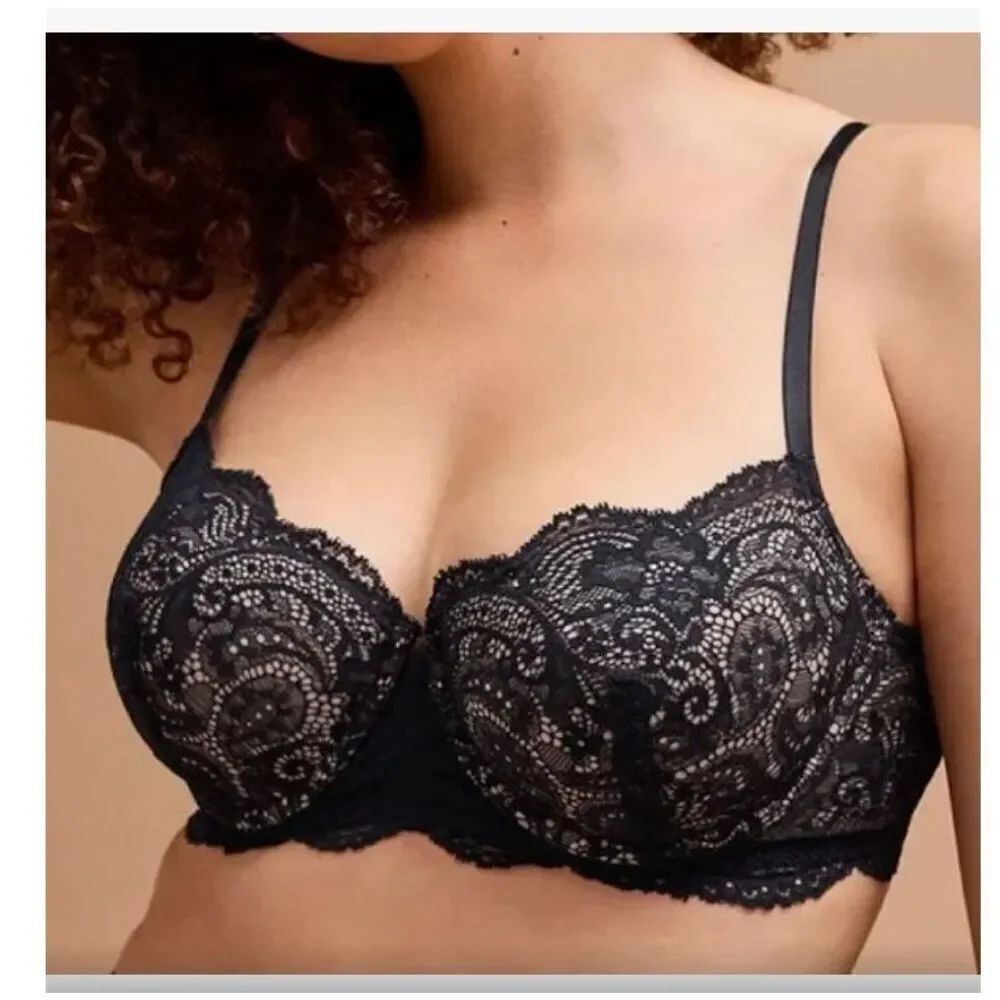 ThirdLove Black Lace Balconett Bra sz 42F EUC